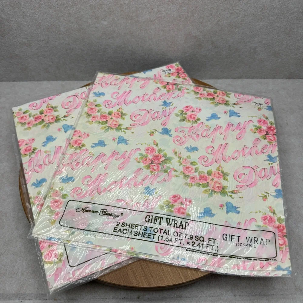 Lot of 2 VTG Floral Gift Wrap American Greetings Roses Cottagecore Mothers‎ Day